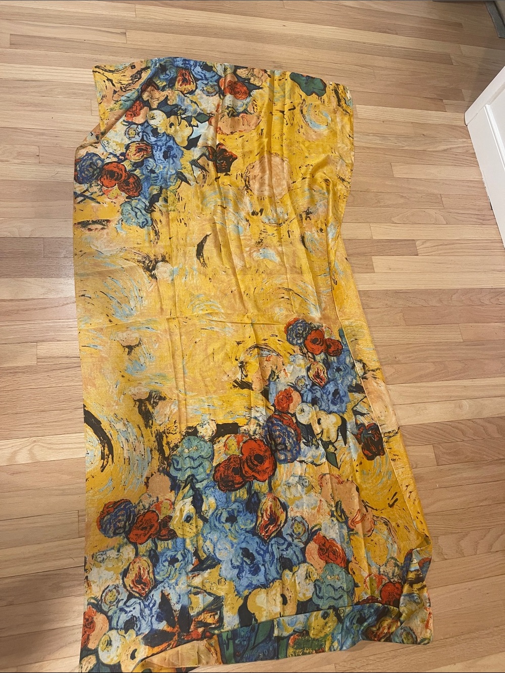 Floral Yellow Scarf with Blue & Red Bouquet Print